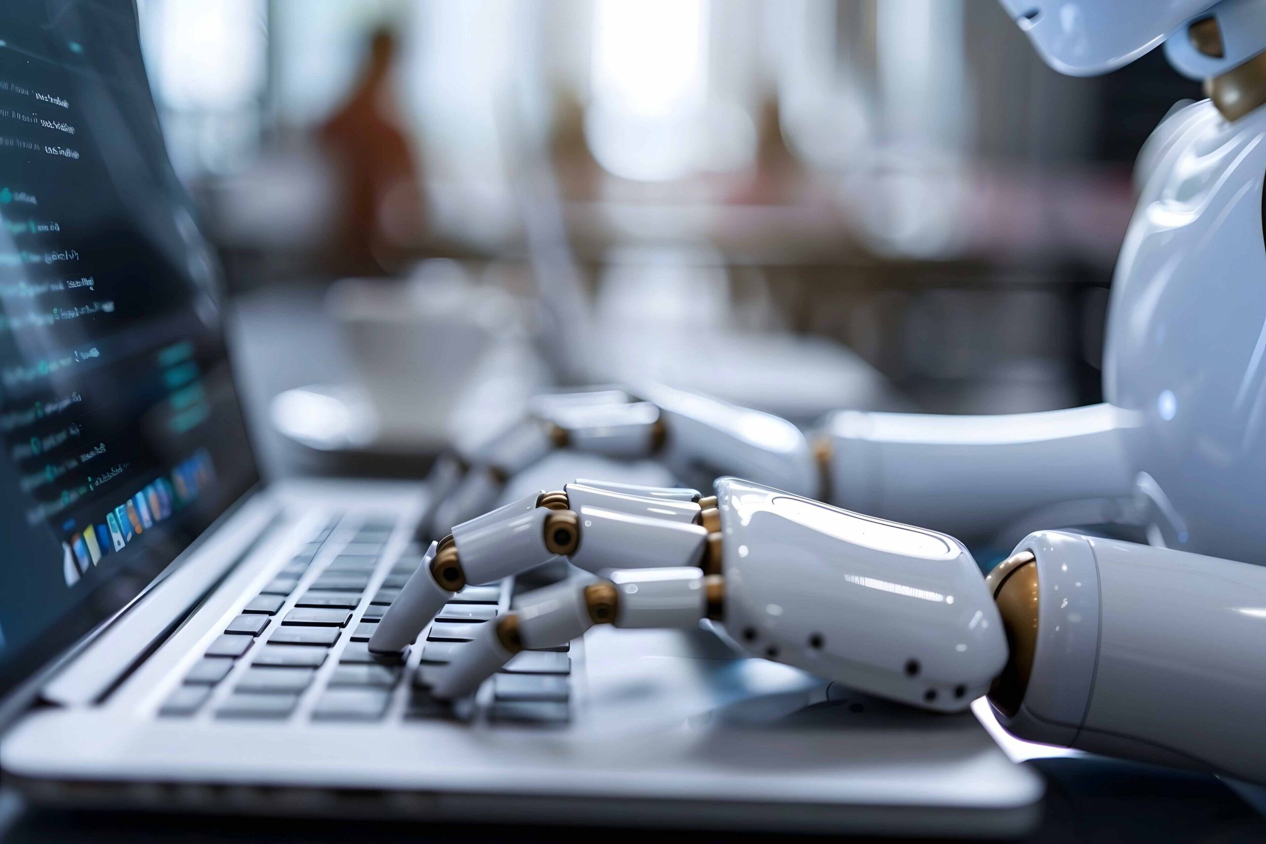 Humanoid Robot Booking Meeting Appointment On Laptop