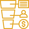 A funnel with a dollar sign at the top and a person inside, symbolizing financial flow and investment