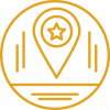A location pin icon featuring a star, symbolizing a favorite spot or a place of interest.