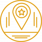 A location pin icon featuring a star, symbolizing a favorite spot or a place of interest.